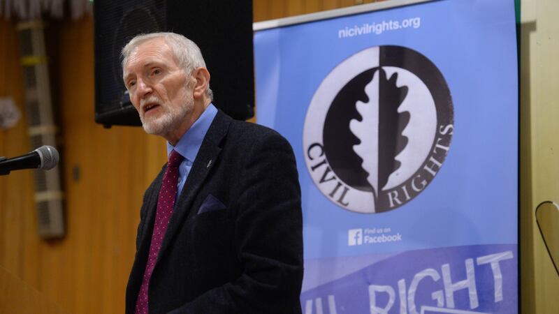 Campaigner  Michael Farrell speaking at the We Shall Overcome seminar in  Liberty Hall. Photograph: Dara Mac Dónaill