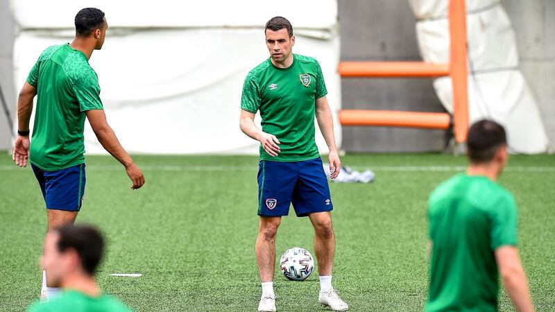 Seamus Coleman trains ahead of Ireland’s friendly with Andorra. Photograph: Bagu Blanco/Inpho