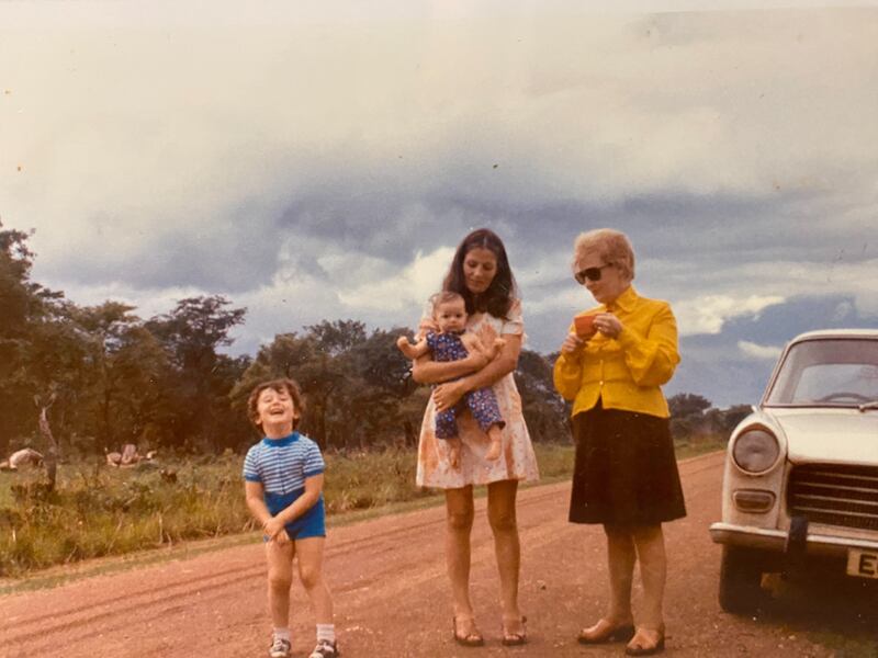 Anne Tiernan as a baby, with her brother Tommy, her mother Helen, and her grandmother Betty in Kabwe, Zambia