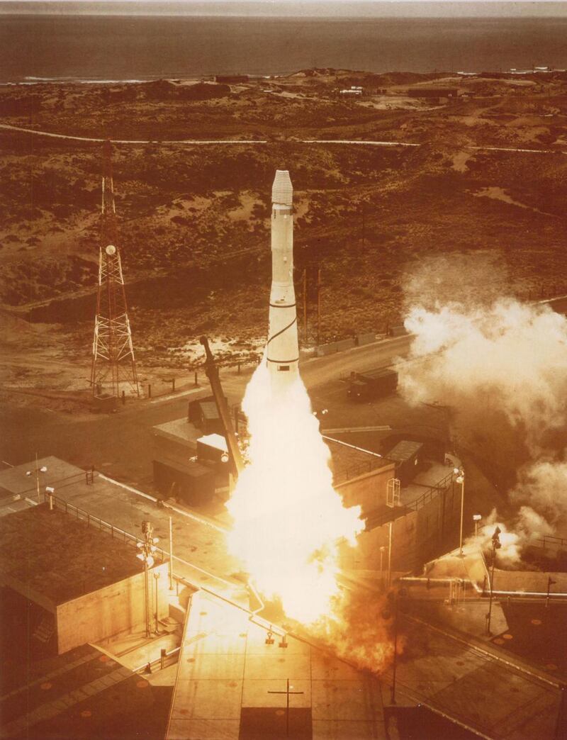 An undated Corona programme launch from the Vandenberg Air Force Base in California. Photograph: National Reconnaissance Office/The New York Times