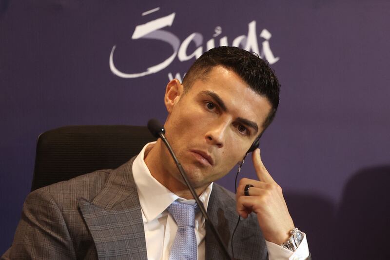 Portuguese forward Cristiano Ronaldo at his first press conference for Al Nassr. Photograph: Fayez Nureldine / AFP via Getty