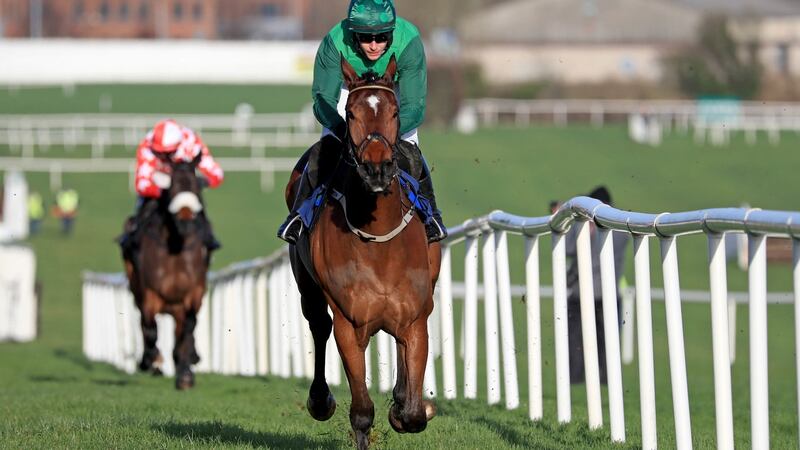 Blue Lord impressed over fences again at Naas on Sunday. Photograph: Donall Farmer/PA