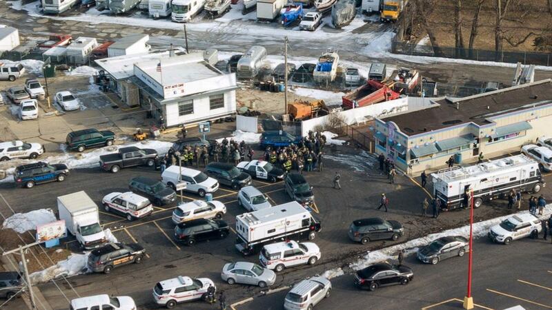 The scene of a gun attack  in Aurora, Illinois, US. Photograph: Bev Horne/Daily Herald, via AP