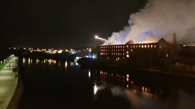 The fire at Donaghy’s Mill in Drogheda. Photograph: Patrick Logue