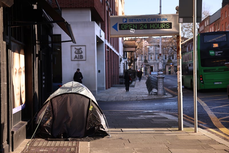 A tent on Molesworth Street in Dublin earlier this week. Photograph: Dara Mac Dónaill