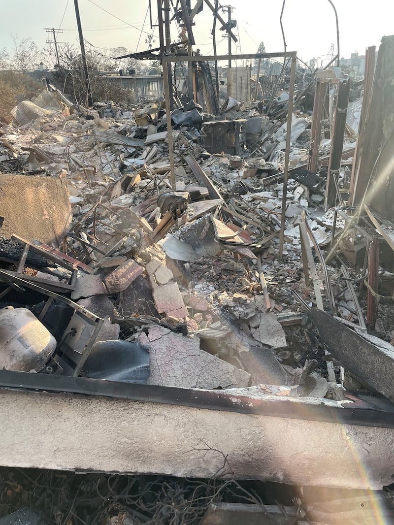 The destroyed home of David Gleeson and his wife Nathalie Lichenthaele in Pacific Palisades