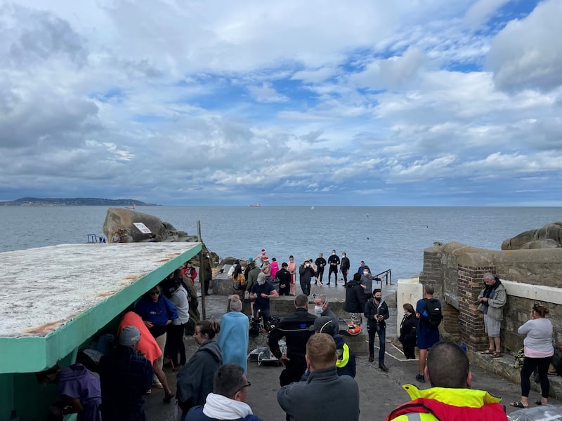 Emerald: filming at the Forty Foot in south Dublin this week. Photograph: Tom Honan