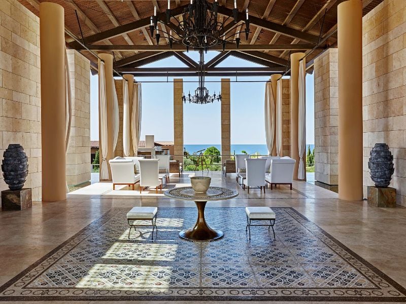 Sea views from the lobby at The Romanos, a Luxury Collection Resort.