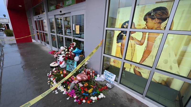 Flowers and balloons at a makeshift memorial for Valentina Orellana-Peralta in North Hollywood, California, on Monday. Photograph: AFP via Getty Images