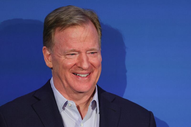 NFL Commissioner Roger Goodell speaking during a Super Bowl LVII  press conference at Phoenix Convention Center in February in Phoenix, Arizona. Photograph: Carmen Mandato/Getty