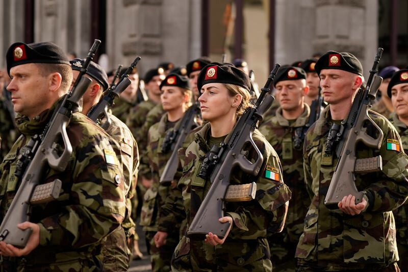 Members of the 123rd Infantry Battalion at Kilkenny Castle. Photograph: Niall Carson/PA Wire 
