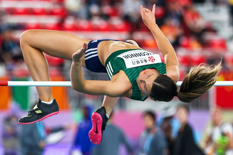 Her second event was the high jump, the 1.81m was the best in that event outright. Photograph: Nikola Krstic/Inpho