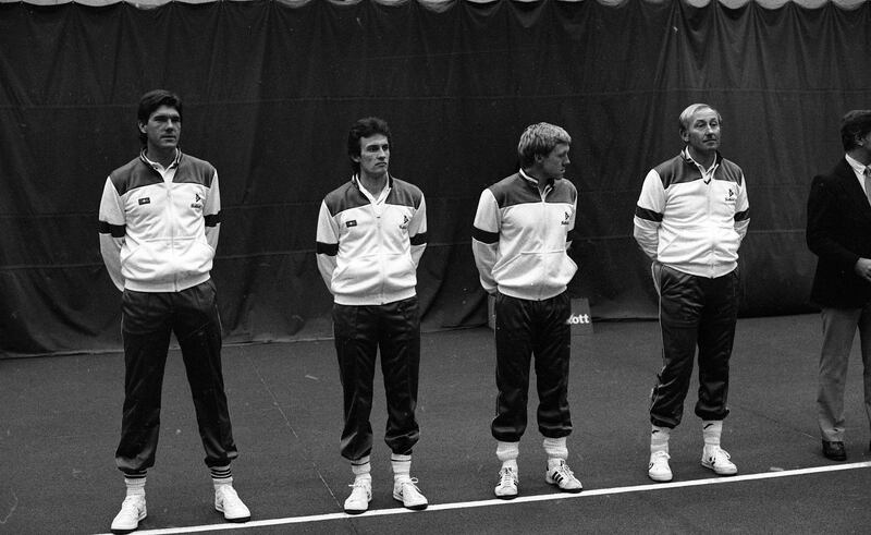 Matt Doyle (left) with Irish team-mates Sean Sorensen, Tommy Burke and Michael Hiskey in 1983. Photograph: Independent News and Media/Getty Images