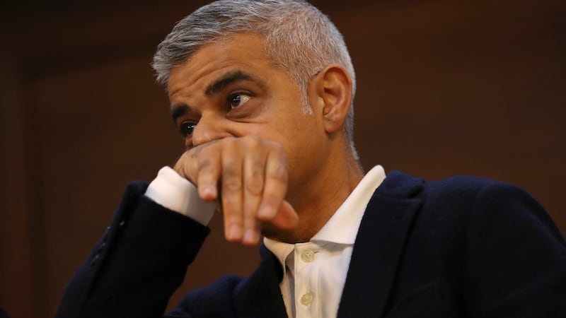 The Mayor of London, Sadiq Khan, pauses as he speaks at the Fabian Society New Year Conference, in central London. Photogrpah: Simon Dawson/Reuters