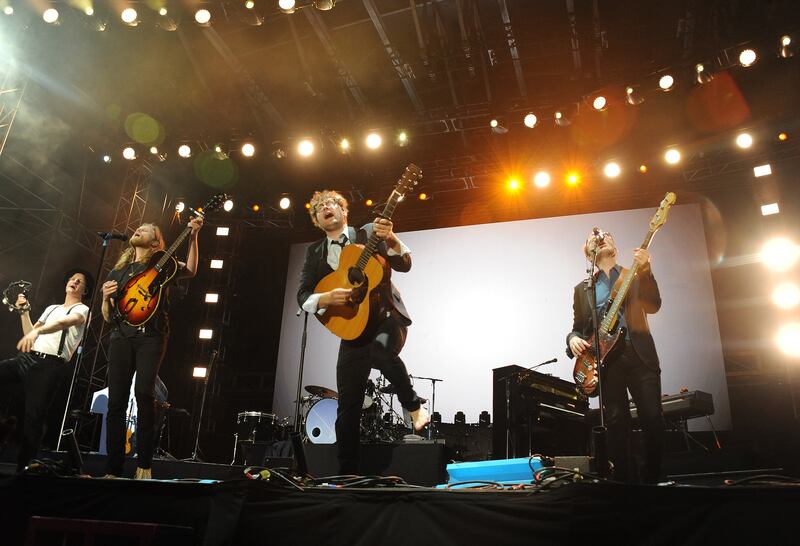 FORT LAUDERDALE, FLORIDA - DECEMBER 04: Jeremiah Fraites, Wesley Schultz, Stelth Ulvang and Ben Wahamaki of The Lumineers perform on stage during Audacy Beach Festival at Fort Lauderdale Beach Park on December 04, 2021 in Fort Lauderdale, Florida. (Photo by Desiree Navarro/Getty Images)