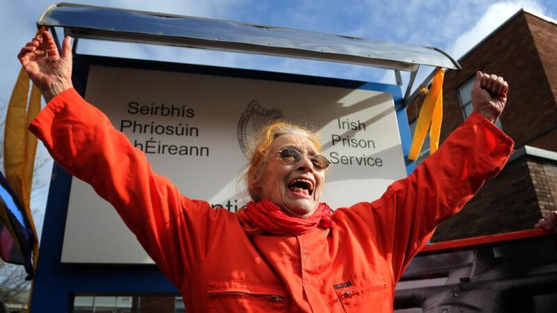 Margaretta D’Arcy is photographed after her release from Mountjoy prison in Dublin. Photograph: Nick Bradshaw/The Irish Times