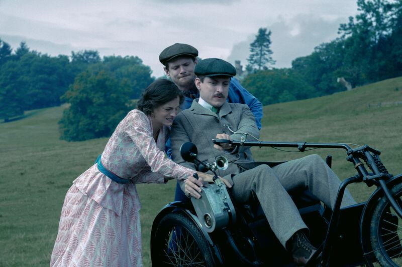 Emma Corrin, Jack O'Connell and Matthew Duckett in Lady Chatterley's Lover. Photograph: PA Photo/Netflix/Seamus Ryan