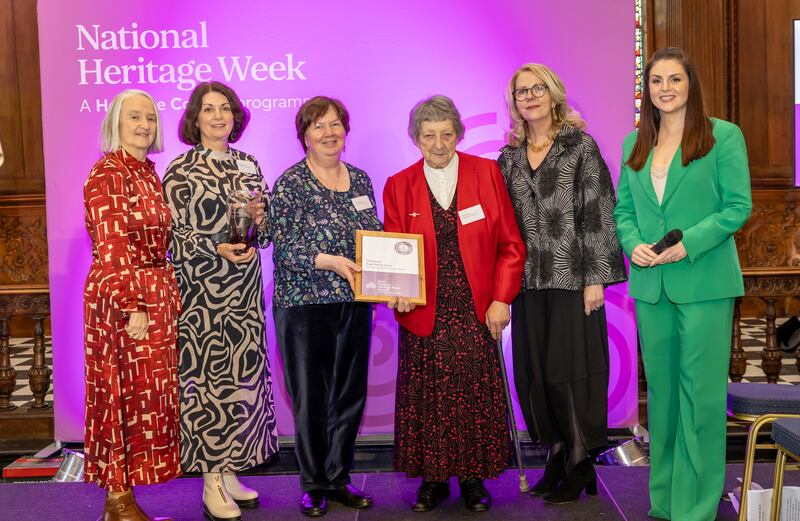 Andrea Naughton, Helen Meehan and Winifred McNulty, representing Mountcharles Heritage Group, receive the Connections, Routes and Networks Award