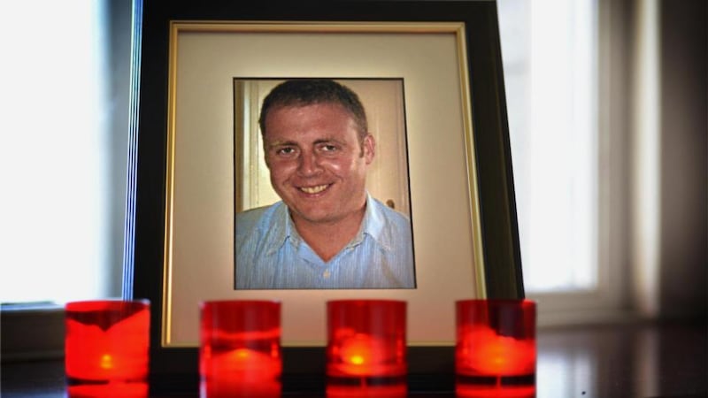 A photograph of Detective Garda Adrian Donohoe at Dundalk Garda Station  last January. Photograph: Dara Mac Dónaill/The Irish Times