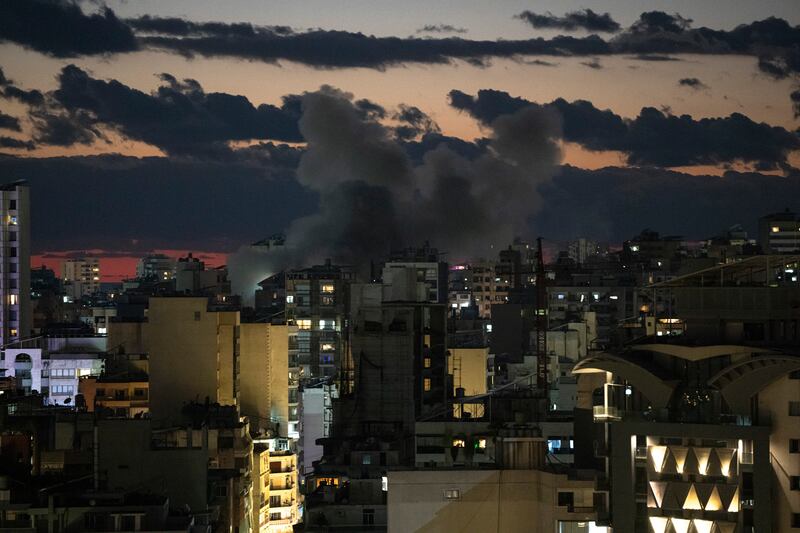 Smoke billows from a building hit by evening Israeli airstrikes in central Beirut, Lebanon. Photograph: Daniel Berehulak/The New York Times