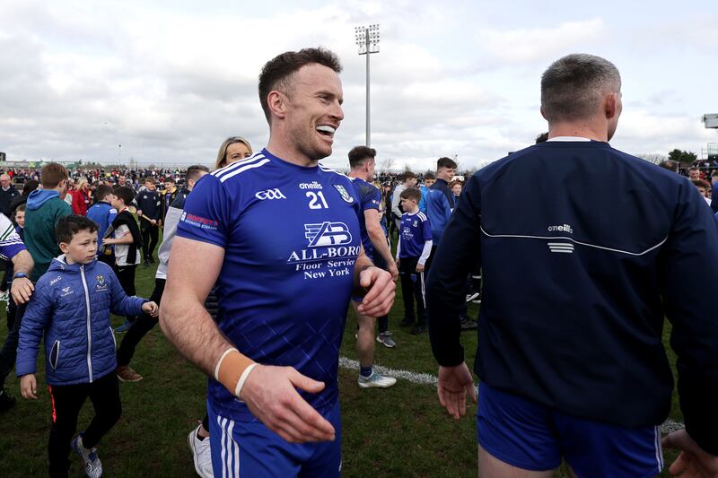 Monaghan's Fintan Kelly celebrates after beating Tyrone in the Ulster GAA Senior Football Championship quarter-final, at O’Neill’s Healy Park, Omagh, Tyrone. Photograph: Laszlo Geczo/Inpho