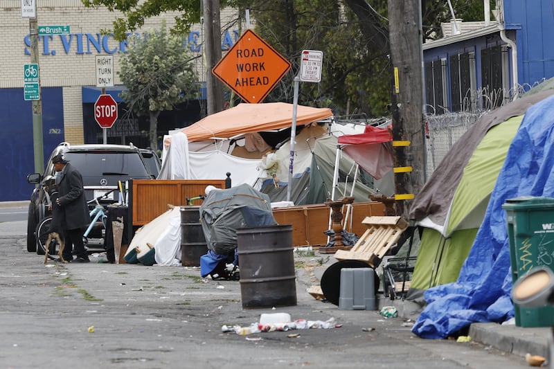 A homeless encampment in Oakland, California. Photograph: John G Mabanglo/EPA