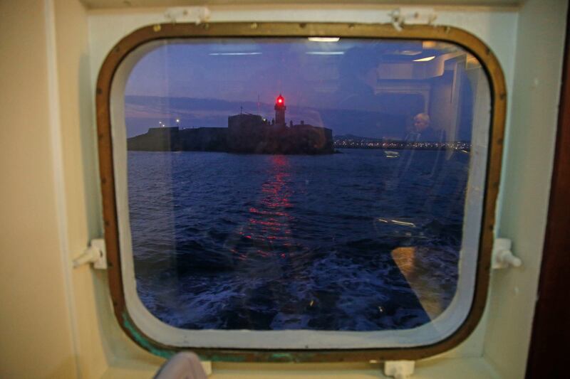 Image from a boat trip to mark the centenary of the sinking of the RMS Leinster, at Dún Laoghaire, Co Dublin.