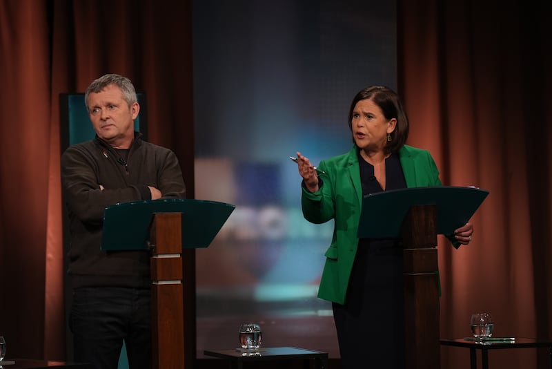 Sinn Féin president Mary Lou McDonald with the leader of People Before Profit-Solidarity Richard Boyd Barrett. Photograph: Niall Carson/PA Wire