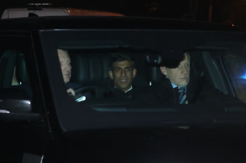 British prime minister Rishi Sunak arriving at a hotel near Belfast. Photograph: Liam McBurney/PA