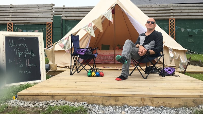 Conor Pope in a bell tent at Podumna Glamping Village in Co Galway