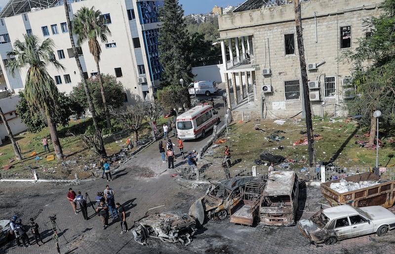 The scene at Al-Ahli hospital in Gaza on October 18th, 2023, after the building was hit by an air strike on Tuesday. Photograph: Mohammed Saber