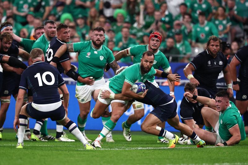 Ireland scrumhalf Jamison Gibson-Park's immediate post interval role was to relocate to the wing. Photograph: Getty Images