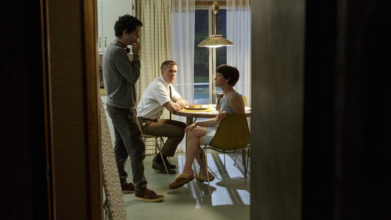 Damien Chazelle on the set of First Man with Ryan Gosling and Claire Foy