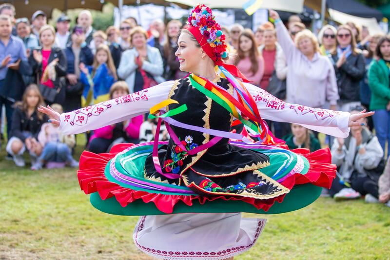 Nina Yelenchuk performing the Ukrainian Gopak dance at Howth Castle. Photograph: Tom Honan