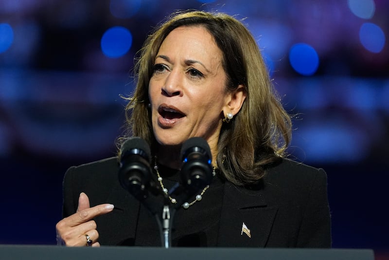 Democratic presidential nominee Kamala Harris speaks at a campaign rally in Madison, Wisconsin. Photograph: Jacquelyn Martin/AP