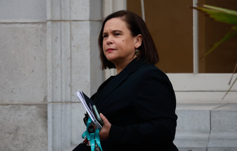 Mary Lou McDonald entering Leinster House. Ahead of her appearance she posted on X that 'Sinn Féin will never allow the government to silence us or to silence you,' adding, “I will be speaking in the Dáil this morning. Your voice will be heard. The first thing I will do is challenge their attempt to take another two weeks holiday. Government needs to get to work.' Photograph: Nick Bradshaw 