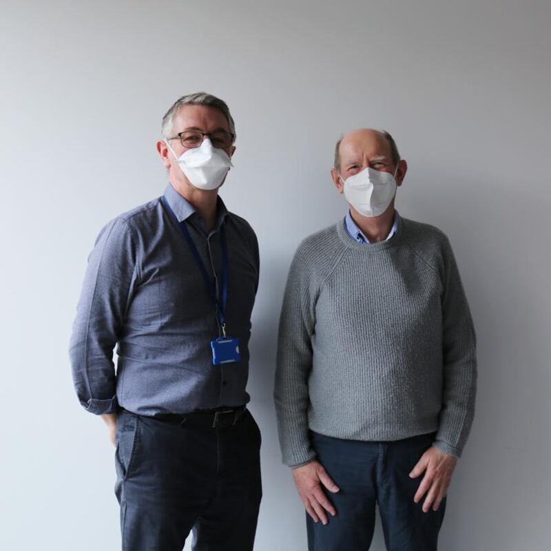 Dr Larry Bacon (left) and Pat Byrne, a cancer patient who has received the CAR-T treatment, at St James’s Hospital. Photograph: Bryan O’Brien