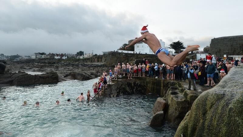 Christmas morning swim at the Forty Foot, Sandycove, Dublin. Photograph: Dara Mac Dónaill / The Irish Times