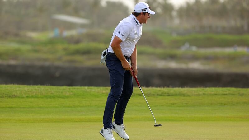 Joel Dahmen reacts after sinking his putt to win the Corales Puntacana Resort & Club Championship. Photo: Kevin C. Cox/Getty Images