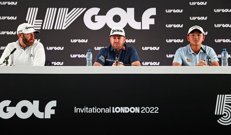 Graeme McDowell speaks at LIV Golf press conference. Photograph: Adrian Dennis/AFP via Getty