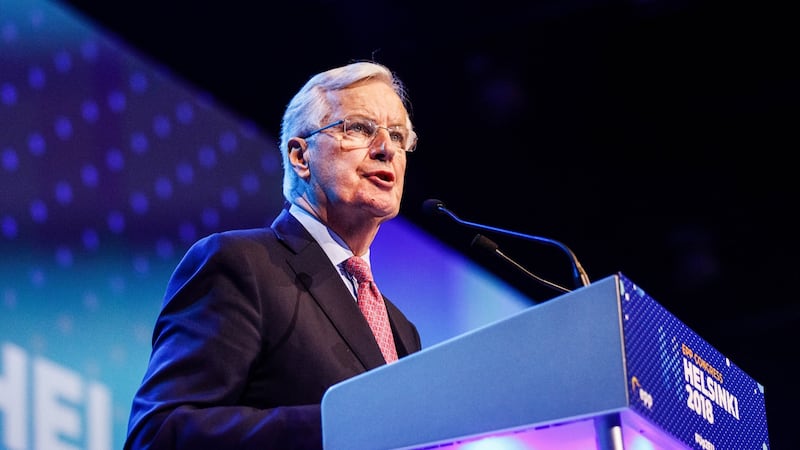 Michel Barnier, chief negotiator for the European Union (EU), delivers a speech at the European People’s Party congress. Photographer: Roni Rekomaa/Bloomberg