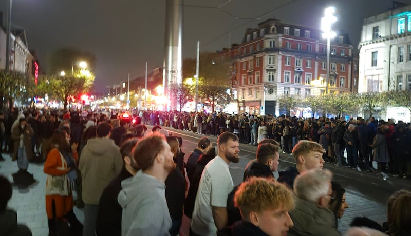 Crowds on O'Connell Street for the nonexistent Halloween parade. Photograph: Courtesy of Artur Martens Ronan