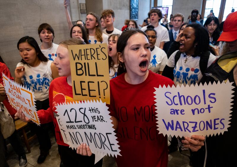 Protesters gather at the Tennessee State Capitol building, Nashville in April to call for gun reform laws. Photograph: by Seth Herald/Getty Images