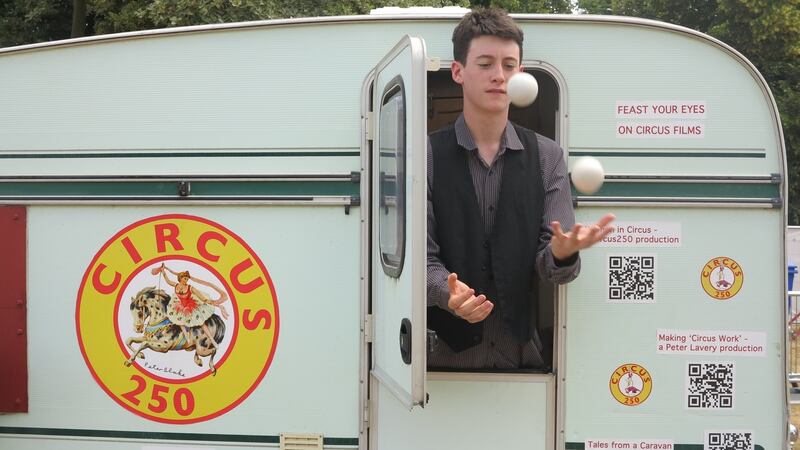 Dea Birkett’s son River Toolis, aged 17, who is training as a juggler