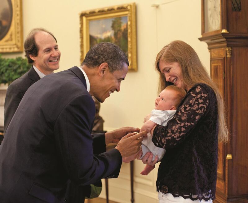 Oval Office: Samantha Power introduces her two-month-old son, Declan, to Barack Obama, watched by her husband, Cass Sunstein, in 2009. Photograph: Pete Souza/White House