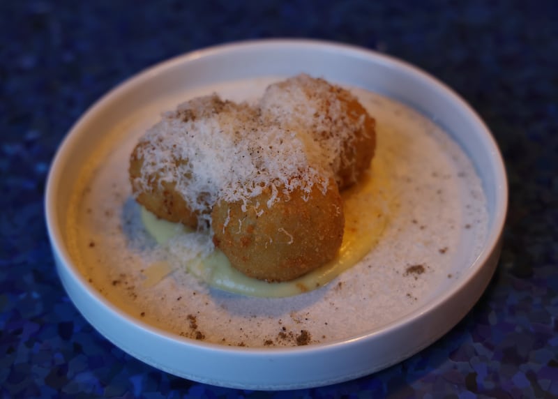 Cacio e pepe arancini with Parmesan custard. Photograph: Bryan O’Brien 

