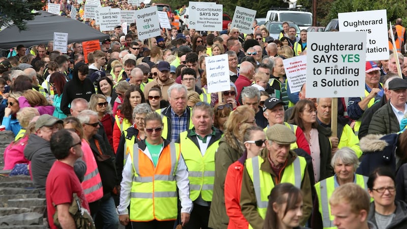 Silent protest walk in late September in Oughterard  against a direct provision centre at the former Connemara Gateway Hotel. Photograph: Joe O’Shaughnessy