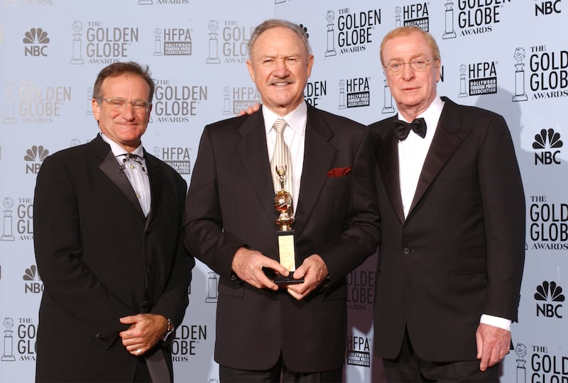 Actors Robin Williams, Gene Hackman and Michael Caine poses backstage during the 60th Annual Golden Globe Awards at the Beverly Hilton Hotel on January 19th, 2003, in California. Photograph: FM/Getty Images