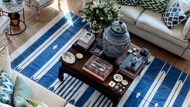 Blue striped cotton rug in the From Jaipur With Love  range