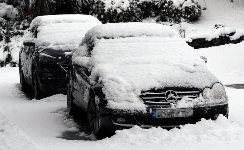 Hazardous driving conditions greeted motorists this morning due to heavy overnight snow in Westport, Co Mayo. Photograph: Paul Mealey